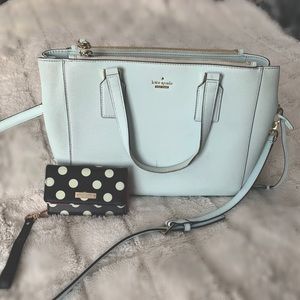Kate Spade handbag with matching wallet. Mint green and black.